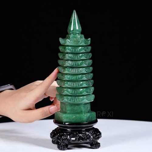 THÁP VĂN XƯƠNG THẠCH ANH XANH 0,85KG - 19CM + ĐẾ ĐEN