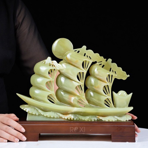 THUYỀN BUỒM - THUẬN BUỒM XUÔI GIÓ NGỌC ONYX XANH 30CM (1)