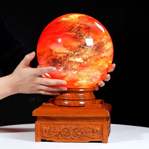 QUẢ CẦU ĐÁ OBSIDIAN ĐỎ 10,3KG - 21CM + ĐẾ ĐÈN XOAY