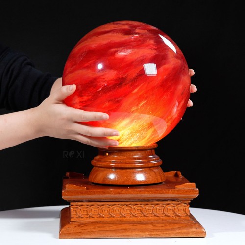 QUẢ CẦU ĐÁ OBSIDIAN ĐỎ 14,1KG - 23CM + ĐẾ ĐÈN XOAY