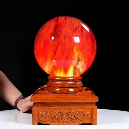 QUẢ CẦU ĐÁ OBSIDIAN ĐỎ 8,2KG - 19,2CM + ĐẾ ĐÈN XOAY