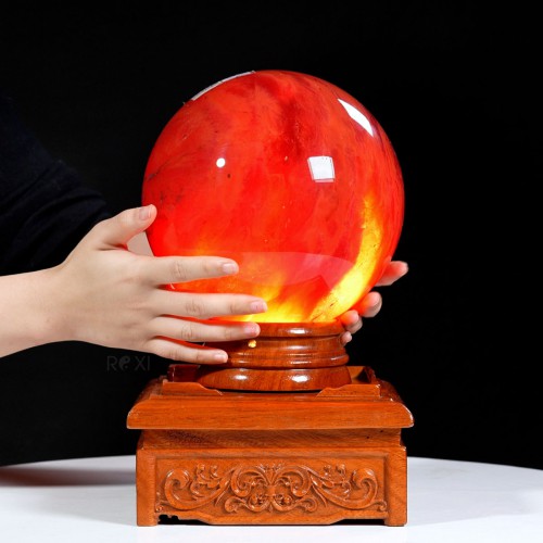 QUẢ CẦU ĐÁ OBSIDIAN ĐỎ 8,2KG - 19,2CM + ĐẾ ĐÈN XOAY