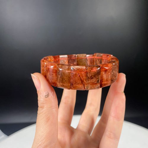 VÒNG TAY THẠCH ANH TÓC ĐỎ BẢN KHÚC (SIZE TO)