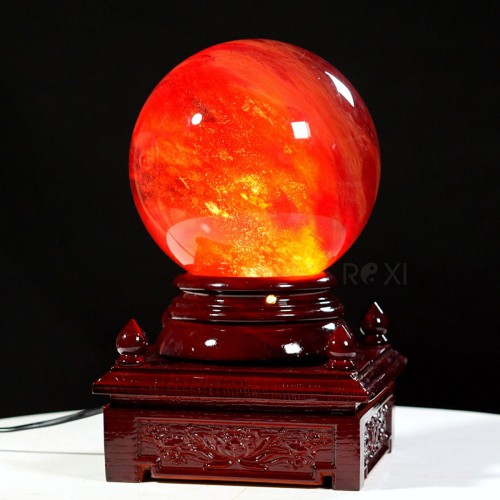 QUẢ CẦU ĐÁ OBSIDIAN ĐỎ 6,14KG - 17,5CM + ĐẾ ĐÈN XOAY
