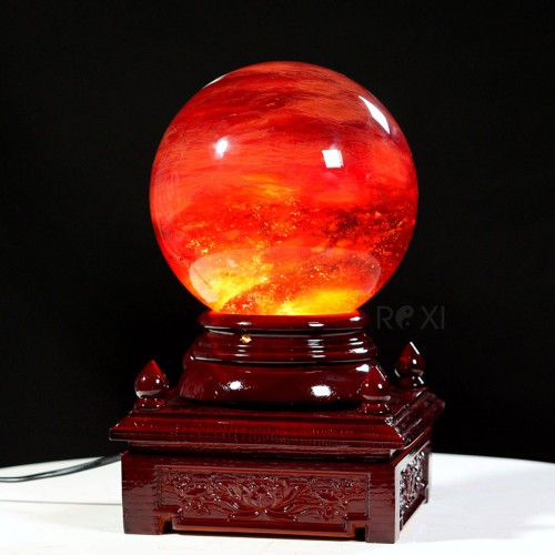 QUẢ CẦU ĐÁ OBSIDIAN ĐỎ 6,14KG - 17,5CM + ĐẾ ĐÈN XOAY