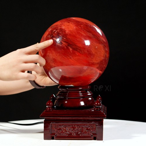 QUẢ CẦU ĐÁ OBSIDIAN ĐỎ 6,42KG - 17,8CM + ĐẾ ĐÈN XOAY