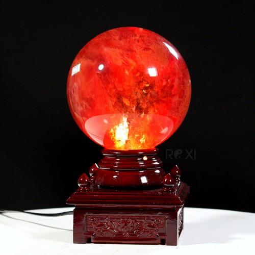 QUẢ CẦU ĐÁ OBSIDIAN ĐỎ 6,42KG - 17,8CM + ĐẾ ĐÈN XOAY