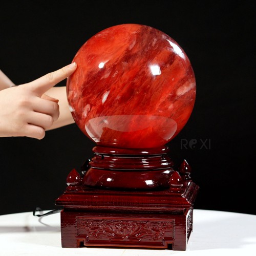 QUẢ CẦU ĐÁ OBSIDIAN ĐỎ 7,56KG - 18,6CM + ĐẾ ĐÈN XOAY