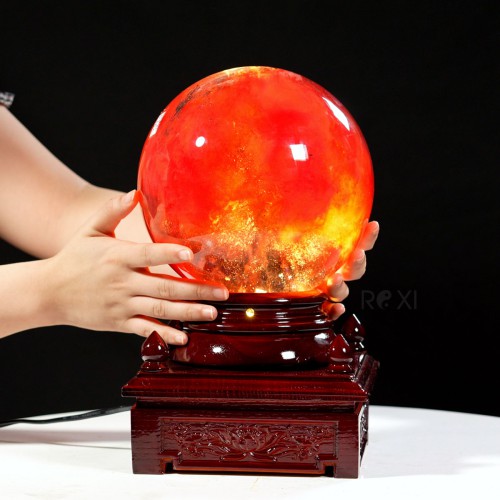 QUẢ CẦU ĐÁ OBSIDIAN ĐỎ 7,64KG - 18,8CM + ĐẾ ĐÈN XOAY