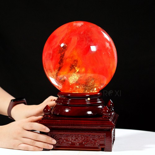 QUẢ CẦU ĐÁ OBSIDIAN ĐỎ 7,64KG - 18,8CM + ĐẾ ĐÈN XOAY