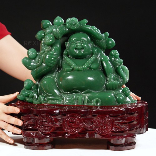 TƯỢNG DI LẶC NGŨ PHÚC THẠCH ANH XANH 9,87KG (NGUYÊN ĐÁ)